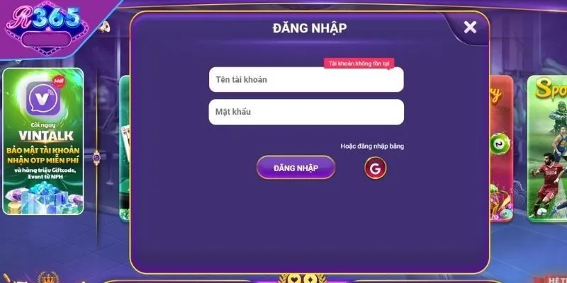 Giao diện đăng nhập R365 đơn giản